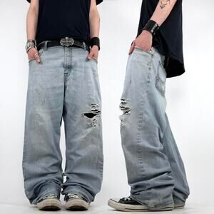 Vintage y2k baggy wide leg distressed grunge archive skater faded jeans